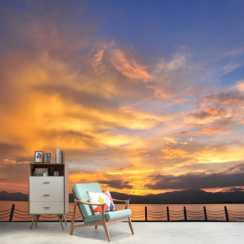 Modern Scenery Evening Clouds Mural Pastel Color Water-Proof Wall Art for Bedroom