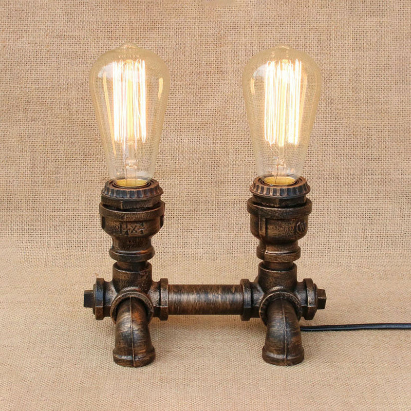 Bronze 2/3 lichten Standingslicht Industrieel Metallic Open bol Tafelverlichting met pijpontwerp voor coffeeshop