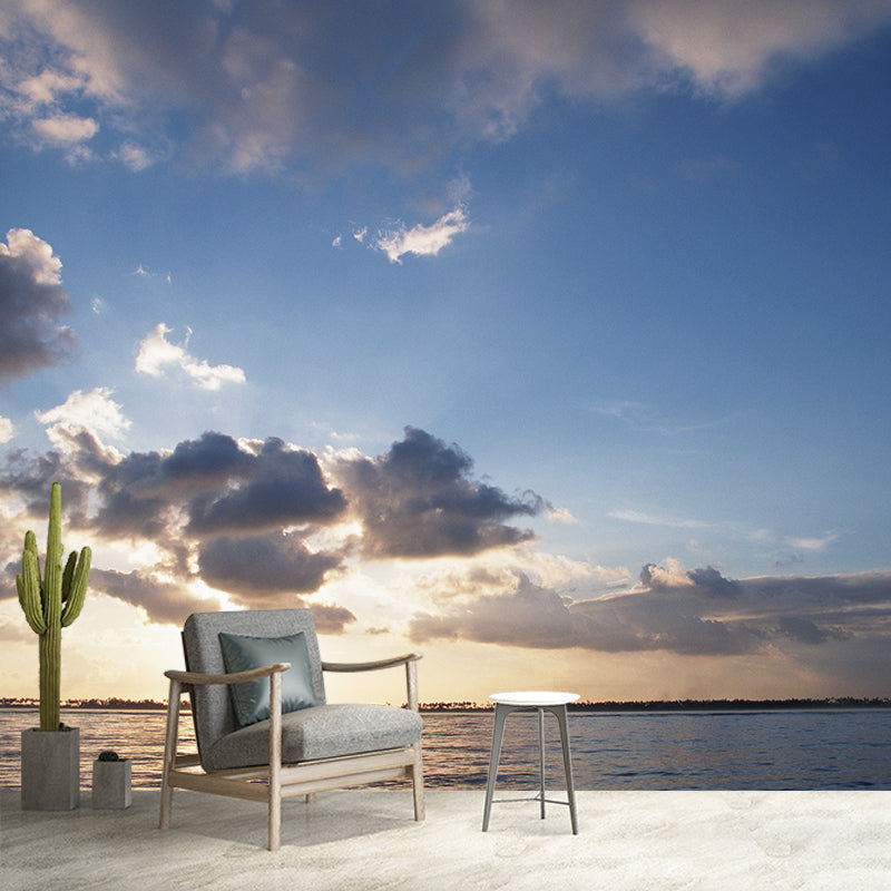 Sunset Clouds Scene Wallpaper Mural Dark Color Contemporary Wall Covering for Hallway