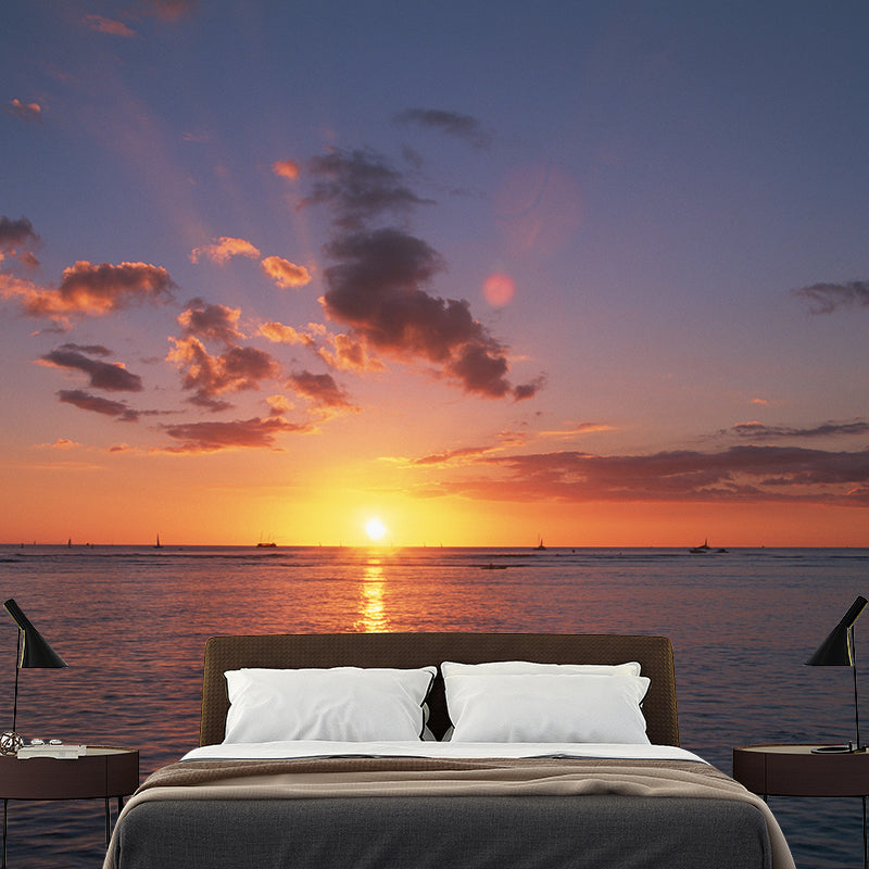 Sunset Clouds Scene Wallpaper Mural Dark Color Contemporary Wall Covering for Hallway