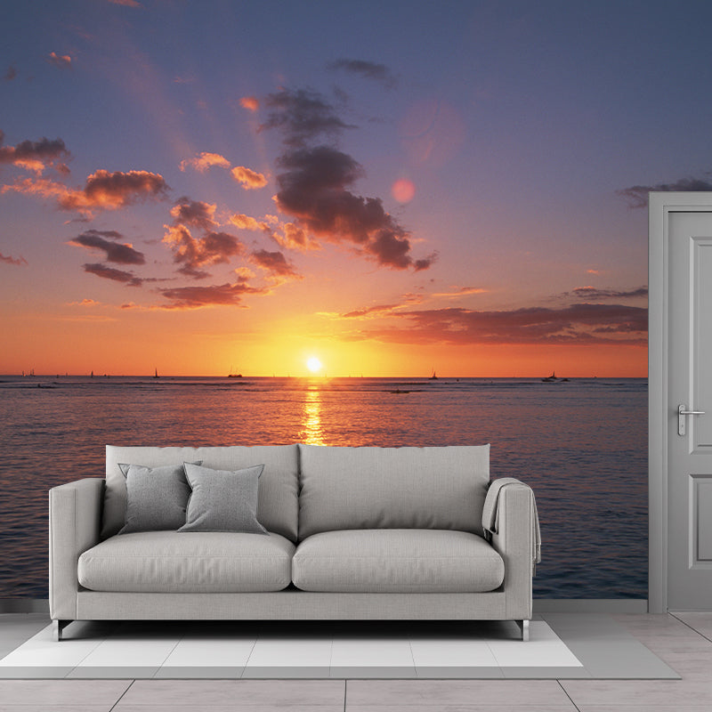 Sunset Clouds Scene Wallpaper Mural Dark Color Contemporary Wall Covering for Hallway