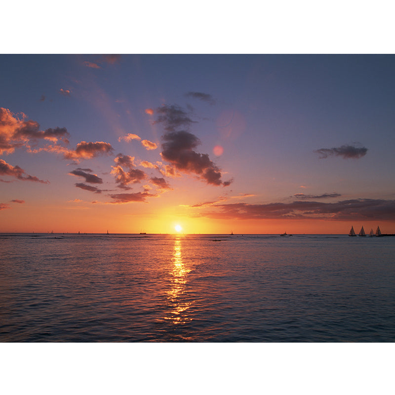 Sunset Clouds Scene Wallpaper Mural Dark Color Contemporary Wall Covering for Hallway