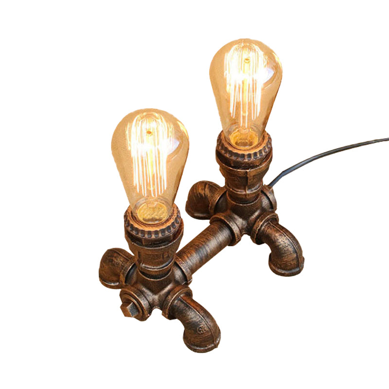 Bronze 2/3 lichten Standingslicht Industrieel Metallic Open bol Tafelverlichting met pijpontwerp voor coffeeshop