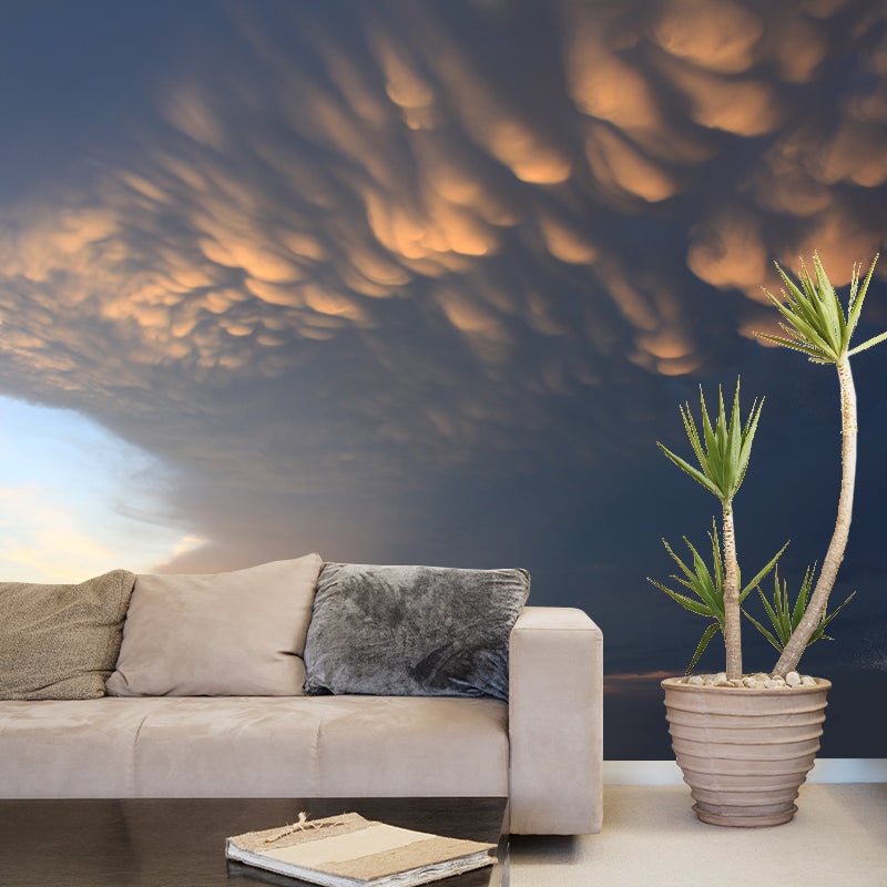 Sunset Clouds Scene Wallpaper Mural Dark Color Contemporary Wall Covering for Hallway