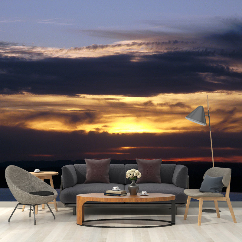 Splendid Evening Glow Mural Wallpaper for Living Room, Dark Color, Personalized Size
