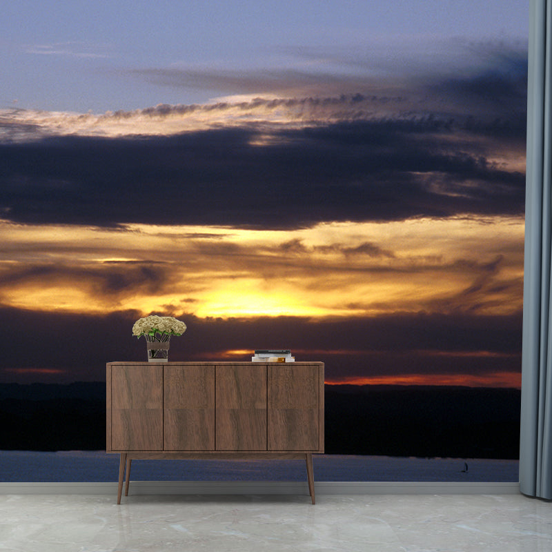 Splendid Evening Glow Mural Wallpaper for Living Room, Dark Color, Personalized Size