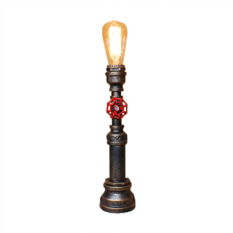 1 Bulb Plumbing Pipe Table Light with Open Bulb and Valve Industrial Bronze Metallic Standing Light