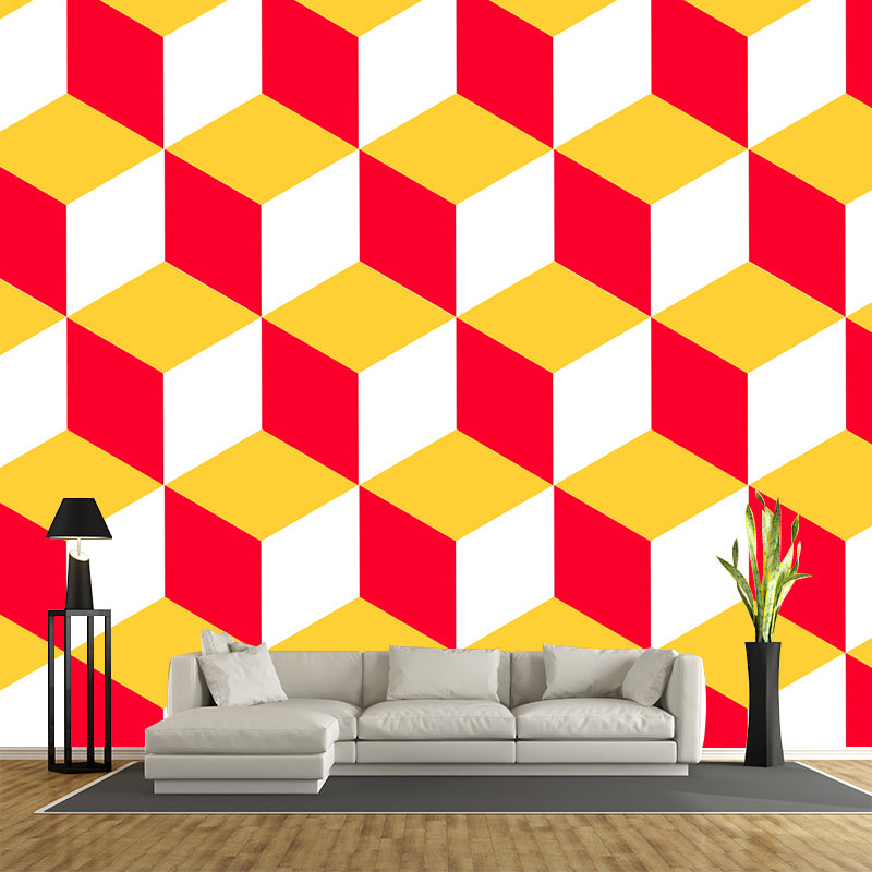 Huge Stylish Graphic Wall Mural Boys Room Geometry Wall Art in Pastel Color, Stain-Proofing