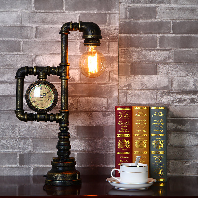 Brass 1 tavolo da testa Luce in stile rustico in ferro battuto tavolo da tavolo con decorazione dell'orologio