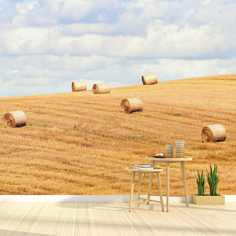 Cornfield Scenery Mural Wallpaper Pastel Color Modern Wall Covering for Drawing Room