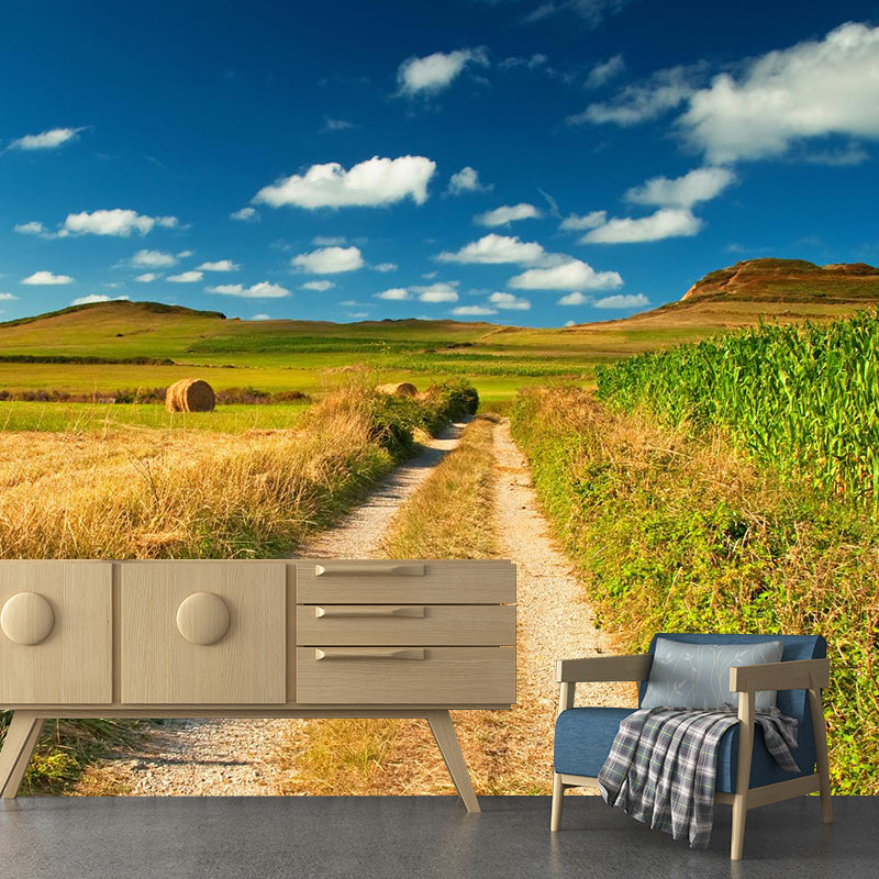 Cornfield Scenery Mural Wallpaper Pastel Color Modern Wall Covering for Drawing Room