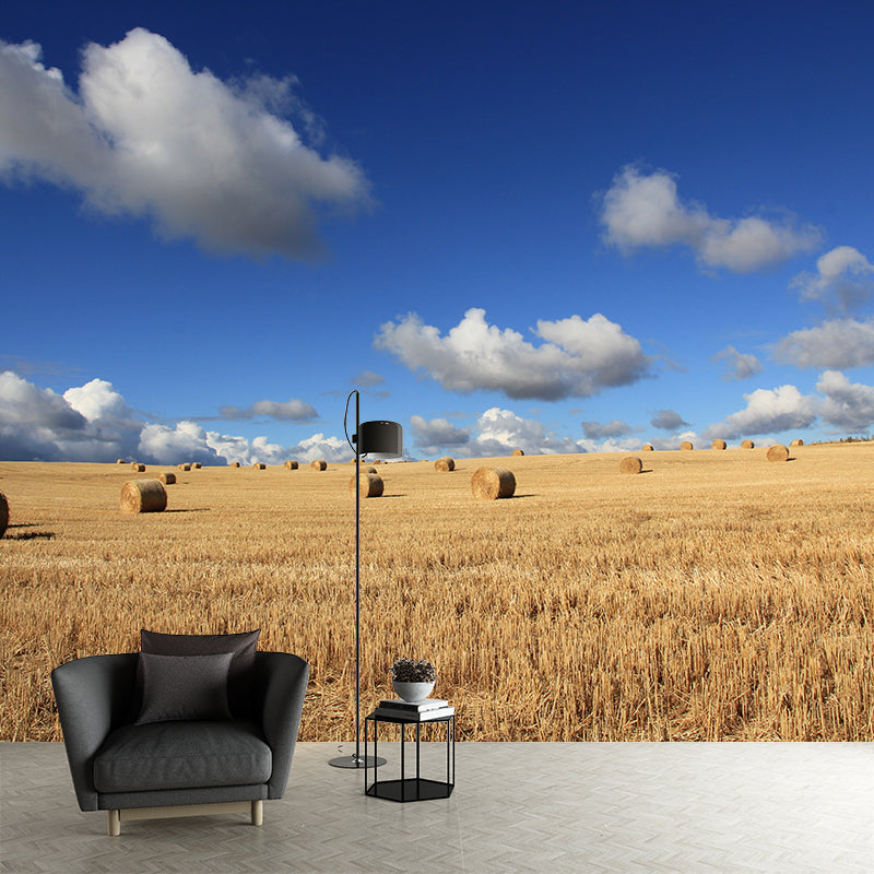 Modern Wheat Field Mural Decal Light Color Stain-Proofing Wall Decor for Sitting Room