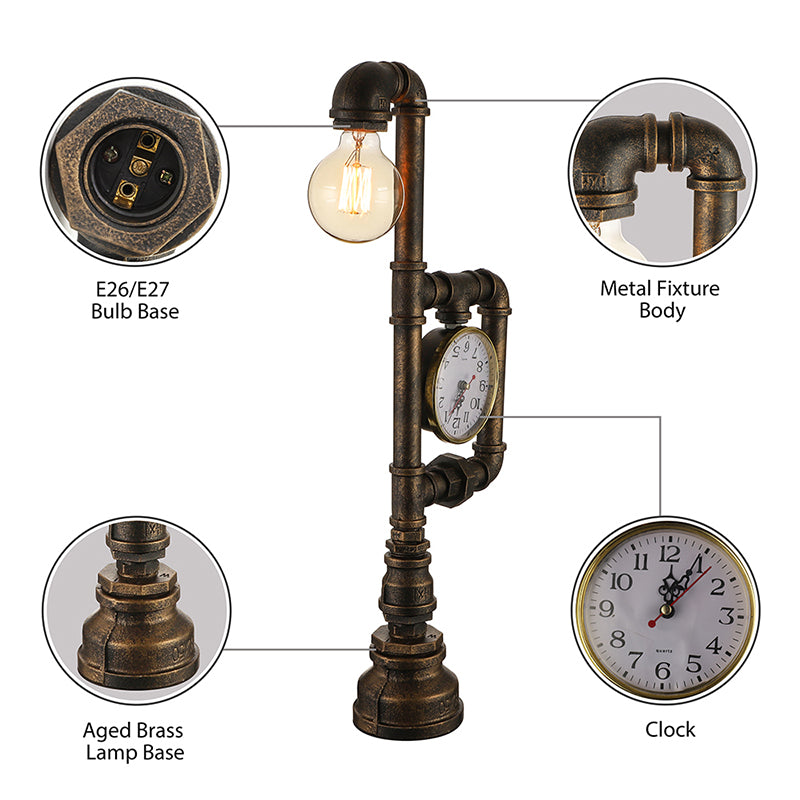Brass 1 tavolo da testa Luce in stile rustico in ferro battuto tavolo da tavolo con decorazione dell'orologio