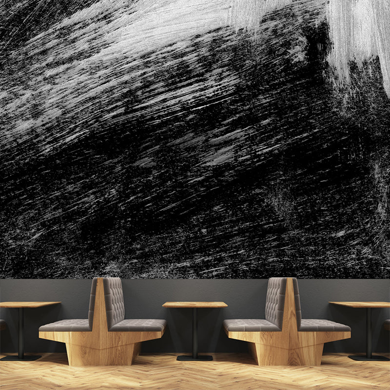 Black Brush Stroke Graphic Mural Wallpaper Contemporary Non-Woven Wall Covering, Custom Printed