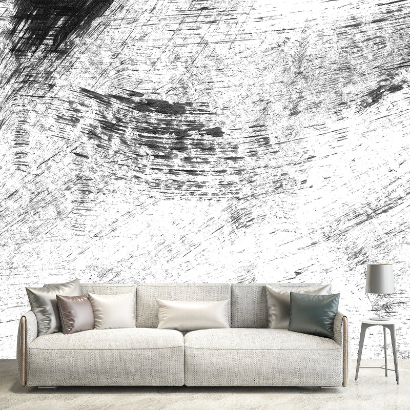 Giant Contemporary Wall Mural Black Brush Stroke Pattern Wall Decor, Custom Printed