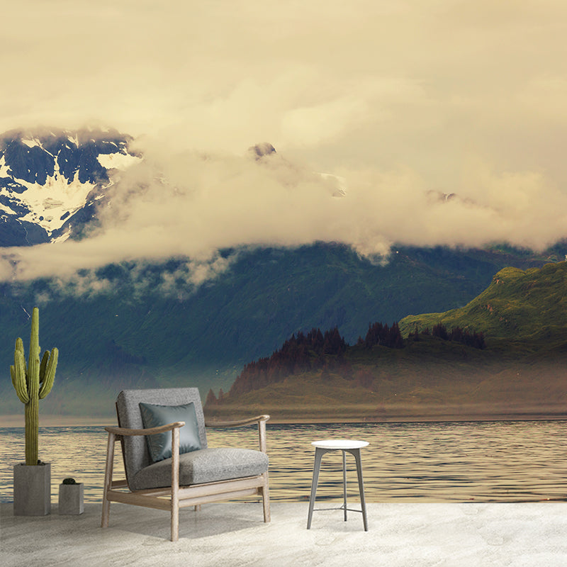 Modern Misty Forest Landscape Mural Light Color Stain-Proofing Wall Decor for Bedroom