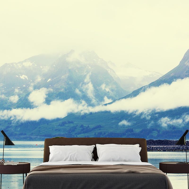 Modern Misty Forest Landscape Mural Light Color Stain-Proofing Wall Decor for Bedroom