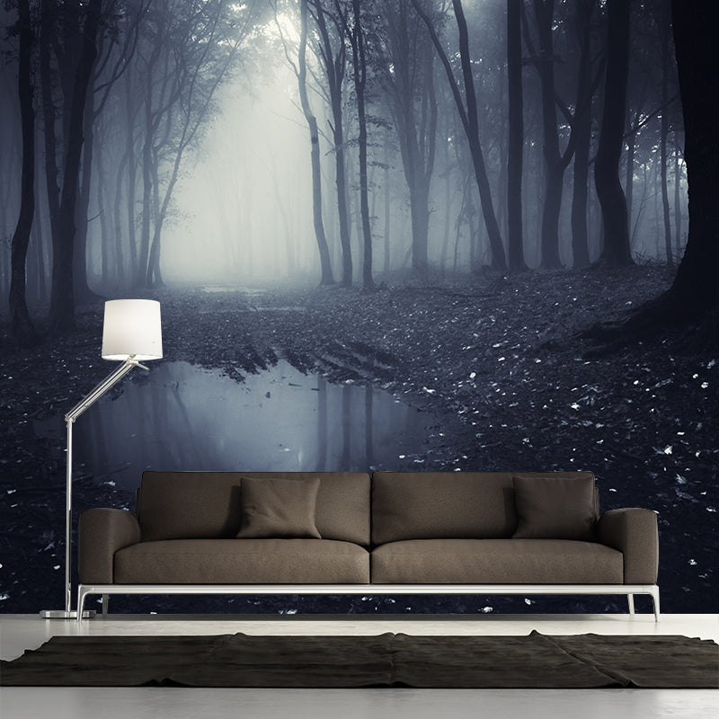 Modern Misty Forest Landscape Mural Light Color Stain-Proofing Wall Decor for Bedroom