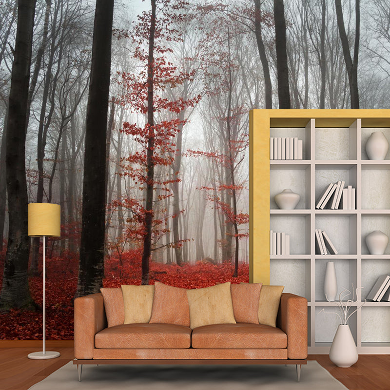 Contemporary Foggy Forest Mural Decal Pastel Color Natural Landscape Wall Covering