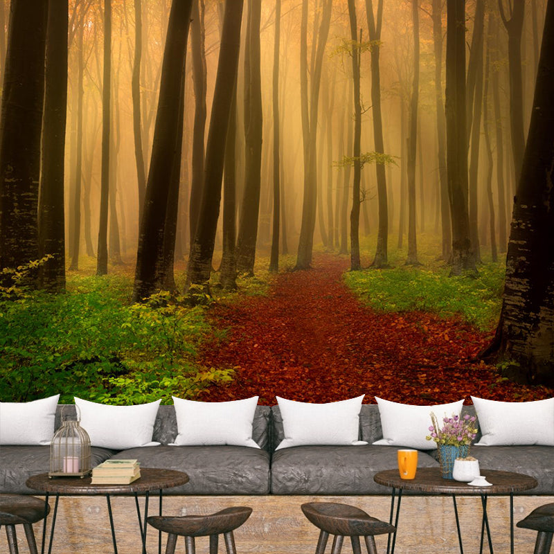 Contemporary Foggy Forest Mural Decal Pastel Color Natural Landscape Wall Covering