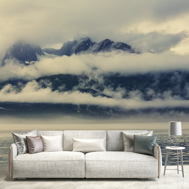 Contemporary Foggy Forest Mural Decal Pastel Color Natural Landscape Wall Covering