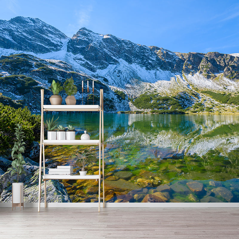 Contemporary Mountains View Wall Mural Soft Color Stain-Proof Wall Art for Guest Room