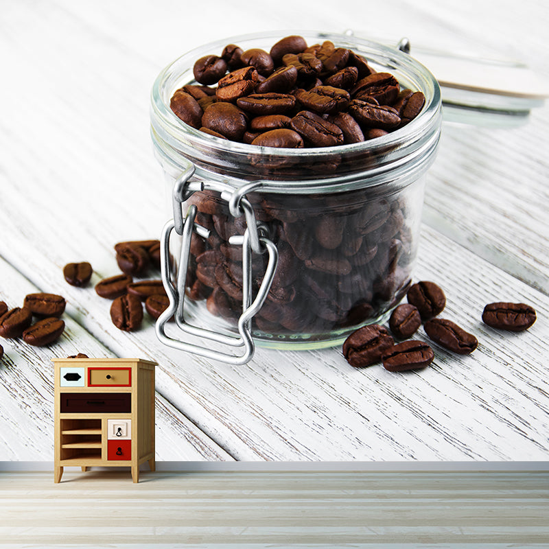 Full Size Photography Modern Mural Wallpaper with Coffee Bean Graphic in Soft Color