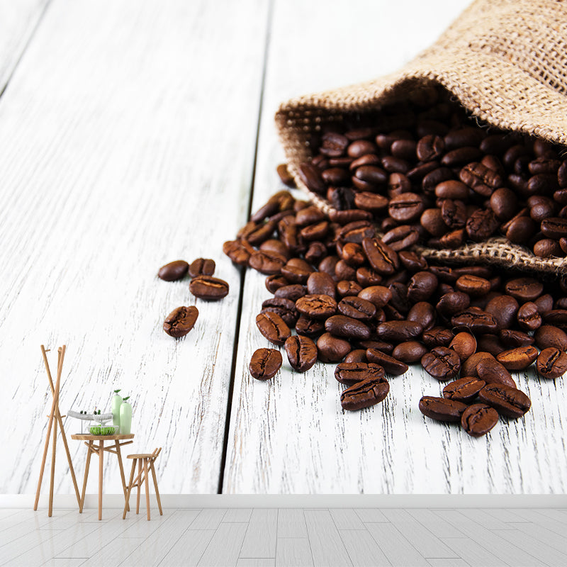 Full Size Photography Modern Mural Wallpaper with Coffee Bean Graphic in Soft Color