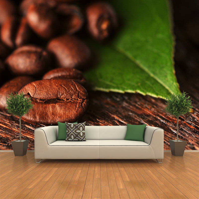 Full Size Photography Modern Mural Wallpaper with Coffee Bean Graphic in Soft Color