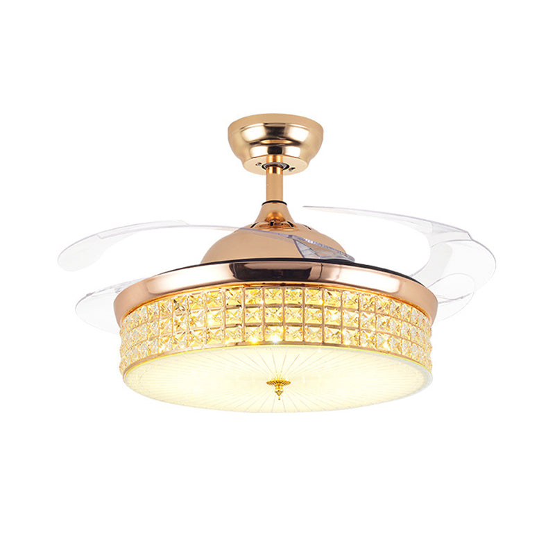 Kristallrockende Deckenventilator leichte zeitgenössische LED -Decke montiert in Gold mit 4 Acrylblättern