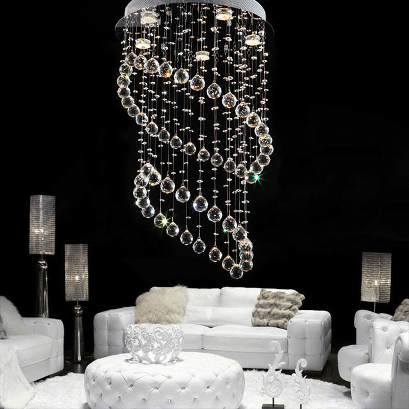 Nickel Circle Flush Mount Lighting Modern 5 Heads Crystal Sphere Flush Light Fixture for Living Room