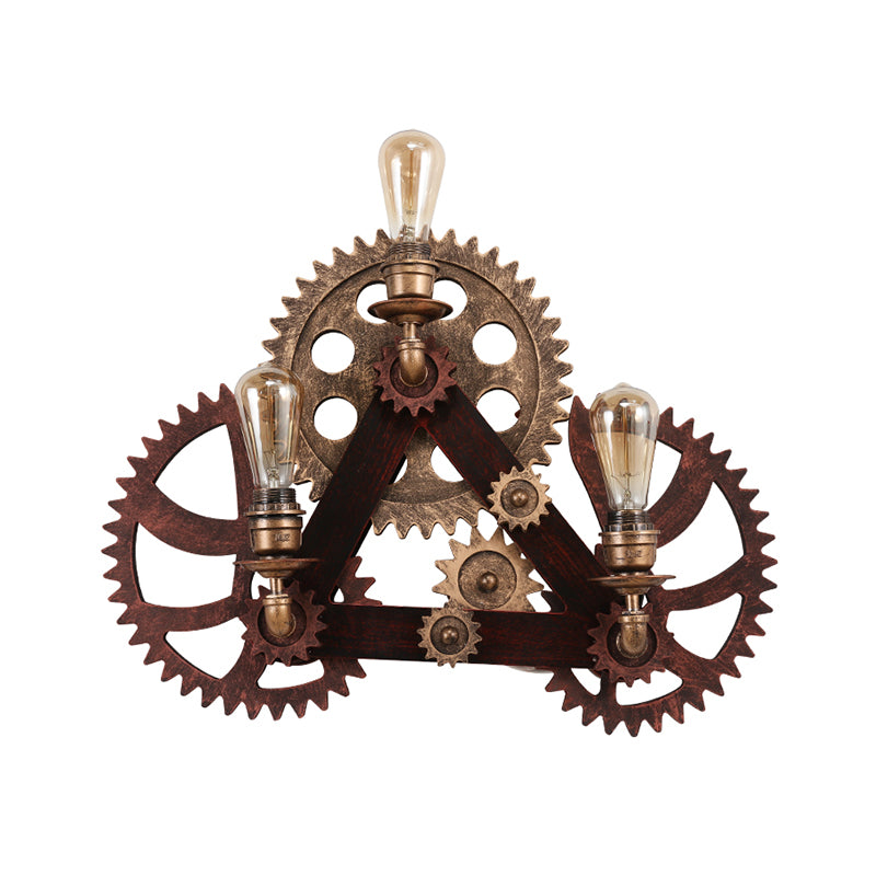 3 Bulbs Gear Wall Sconce Lighting Factory Rust Metal Wall Light Fixture for Coffee Shop