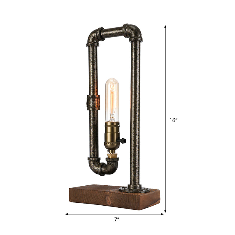 Eisen -Rechteck -Paspel -Tischbeleuchtung Vintage Industrial 1 Kopfschlafzimmer antike Messing -Tischlampe mit Holzbasis