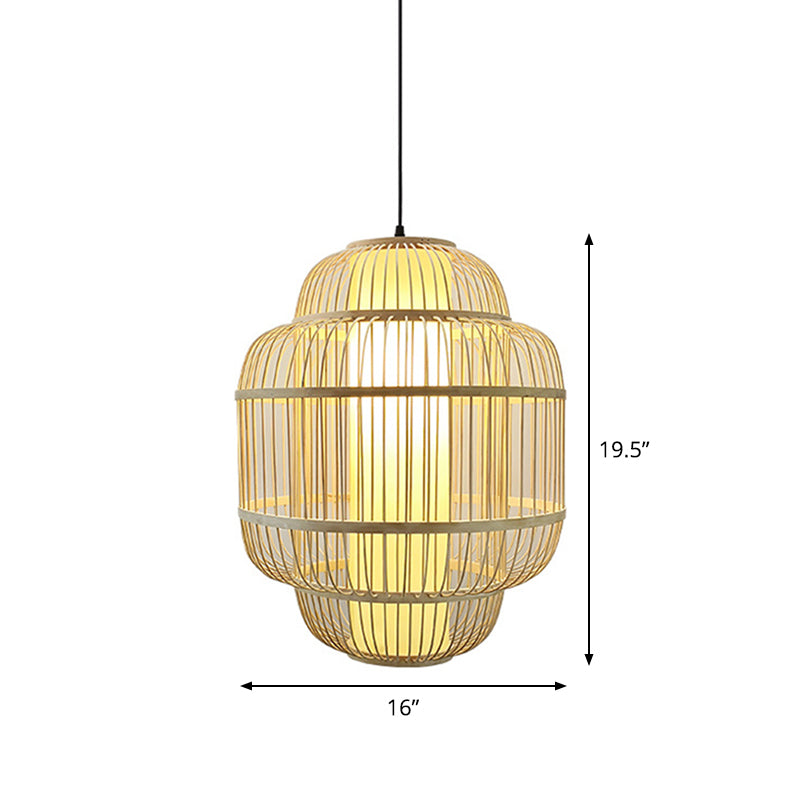 Bamboo lantaarn hanger verlichting Aziatisch 1-licht beige verlichting voor eetkamer, 16 "/19.5" /31,5 "w