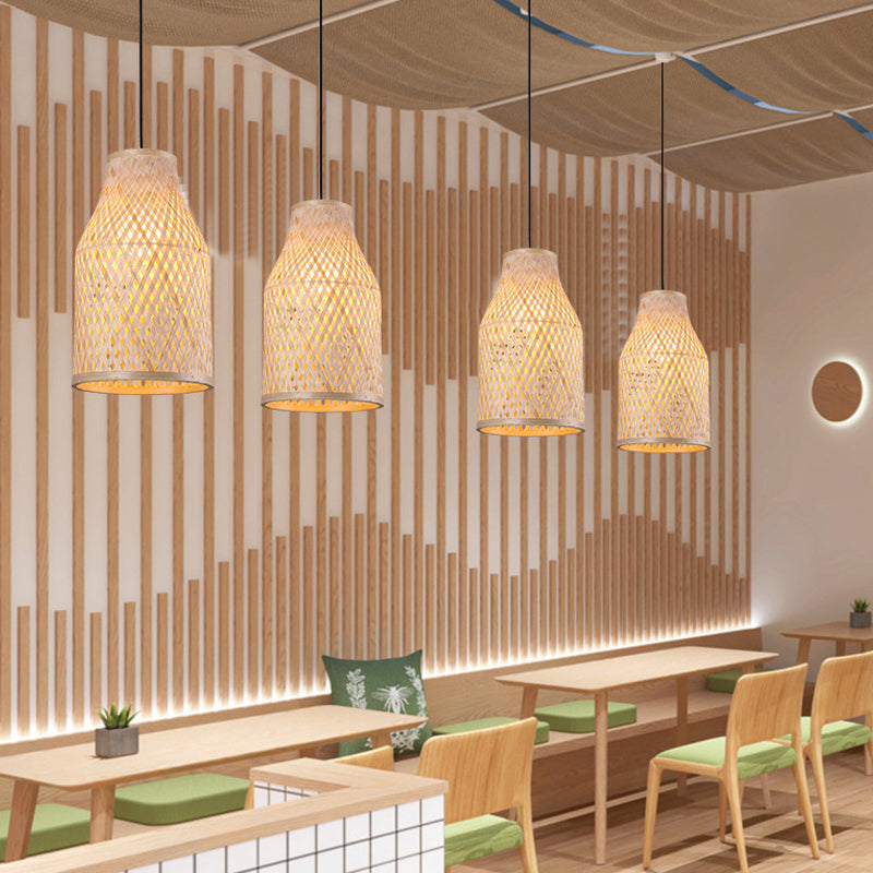 Flasche/Glocke/Kuppel Bambus Anhänger Lampe Asien 1-Licht beige hängende Beleuchtung für Esszimmer