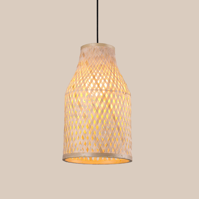 Flasche/Glocke/Kuppel Bambus Anhänger Lampe Asien 1-Licht beige hängende Beleuchtung für Esszimmer