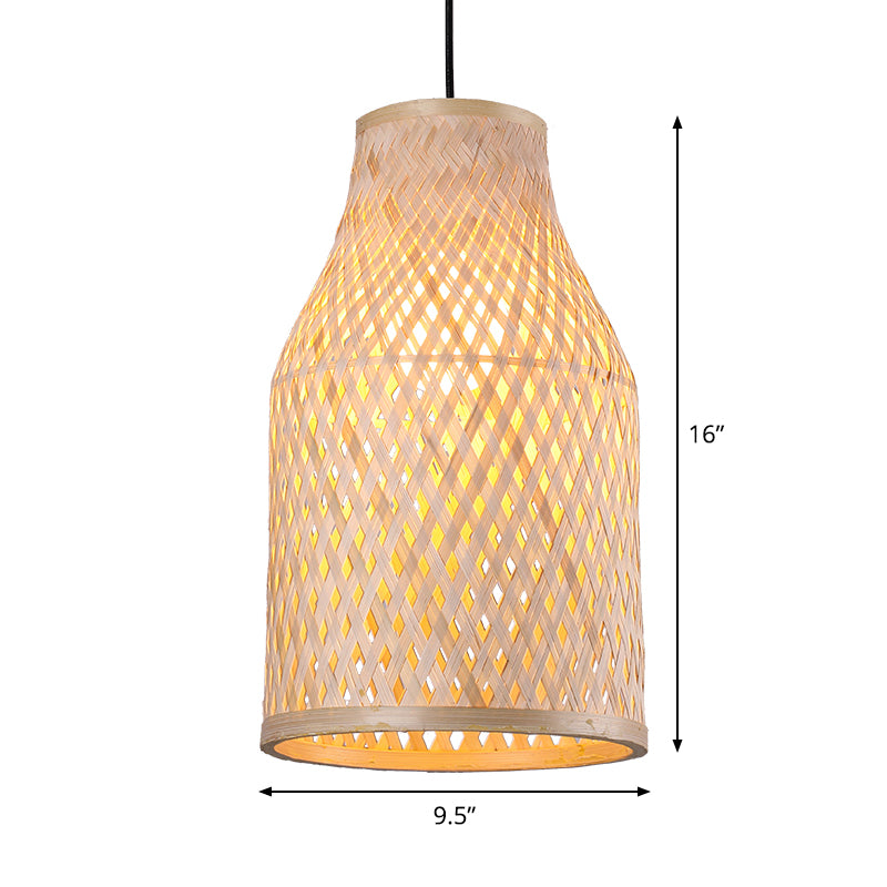 Flasche/Glocke/Kuppel Bambus Anhänger Lampe Asien 1-Licht beige hängende Beleuchtung für Esszimmer