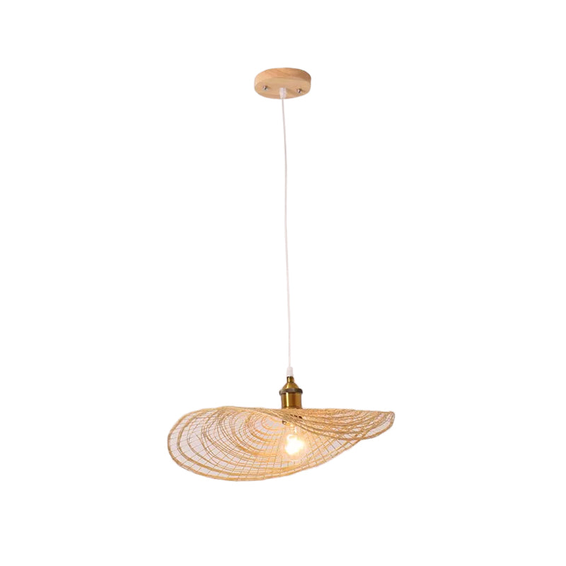 Chinese Style 1/3/6-Light Pendulum Light Beige Lotus Leaf Pendant Lighting with Bamboo Shade, 14"/16.5"/19.5" Wide
