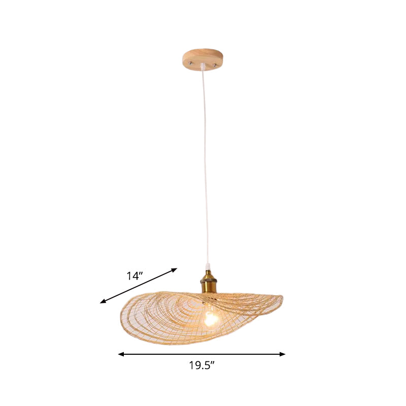 Chinese Style 1/3/6-Light Pendulum Light Beige Lotus Leaf Pendant Lighting with Bamboo Shade, 14"/16.5"/19.5" Wide