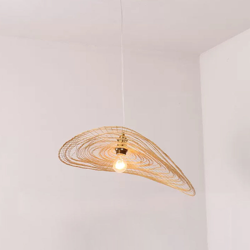 Chinese Style 1/3/6-Light Pendulum Light Beige Lotus Leaf Pendant Lighting with Bamboo Shade, 14"/16.5"/19.5" Wide