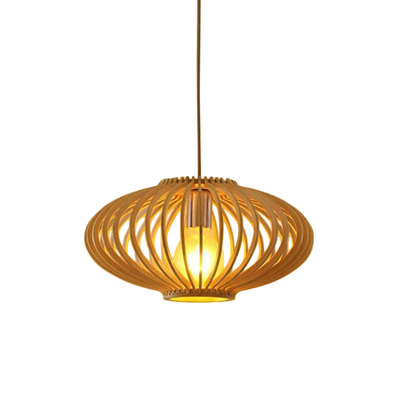 Globe/Oval/Pumpkin Bamboo Pendant Light Modern 1-Light Beige Suspended Lighting Fixture over Dining Table