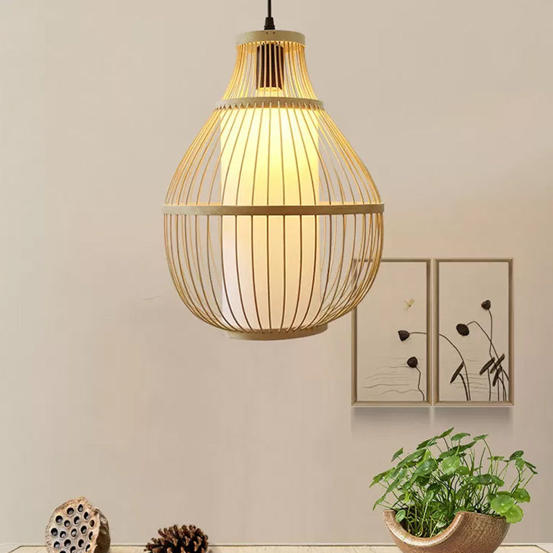 Traan bamboe down verlichting hanger eigentijds 1-head beige plafond hang licht voor eetkamer
