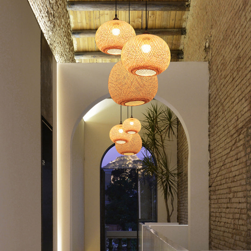 12 "/14" /21.5 "W 1 bol eetkamer hanger lamp Aziatische beige ophanging licht met ellips bamboe schaduw
