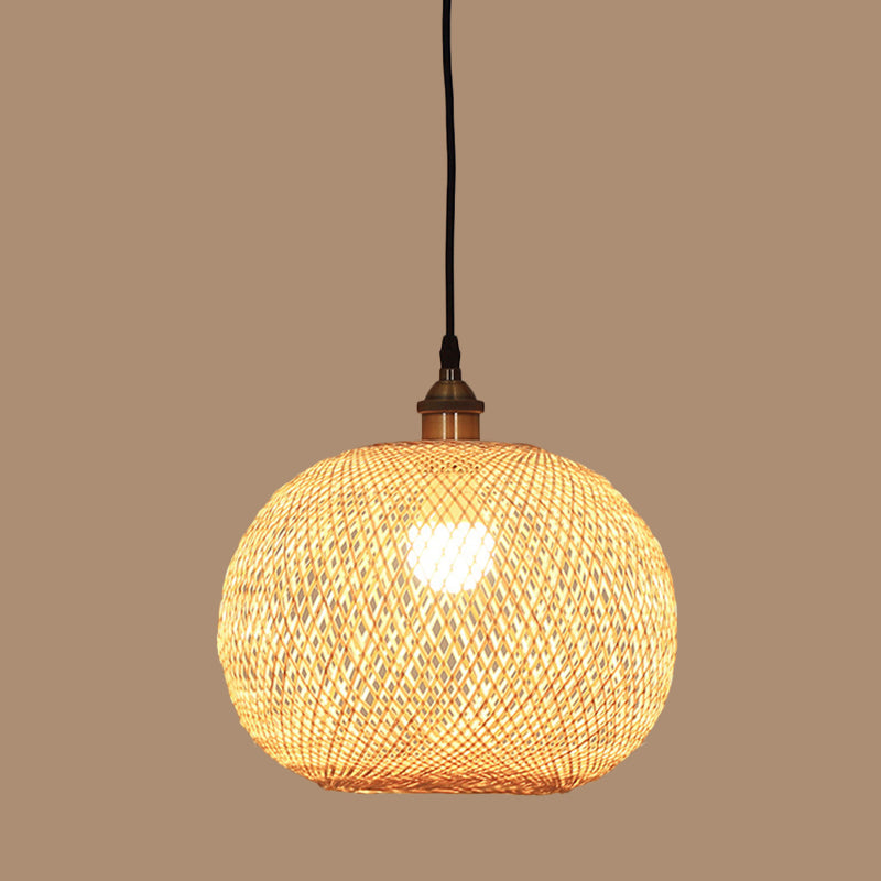 12 "/14" /21.5 "W 1 bol eetkamer hanger lamp Aziatische beige ophanging licht met ellips bamboe schaduw