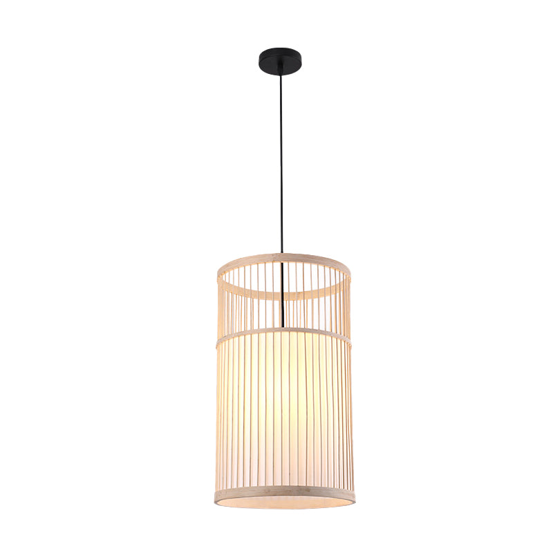 Bambou Cylinder / Lantern / Drum Pendant style japonais 1 ampoule plafond suspendu en beige pour le restaurant