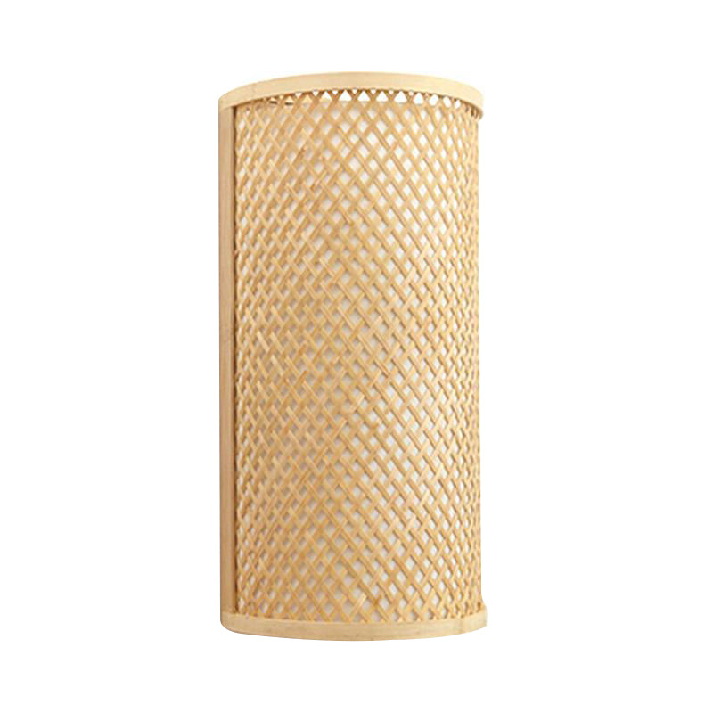 Half-Cylindrical Flush Mount Wall Light Minimalist Bamboo 1 Head Hallway Wall Sconce in Beige