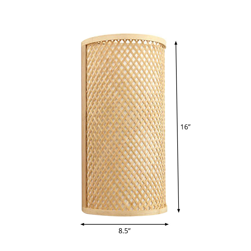 Half-Cylindrical Flush Mount Wall Light Minimalist Bamboo 1 Head Hallway Wall Sconce in Beige