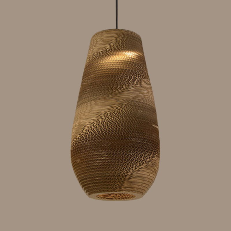 Paper Trapezoid/Vase Pendant Light Kit Country Style Single Brown Suspension Lamp, 10"/12"/15" Wide