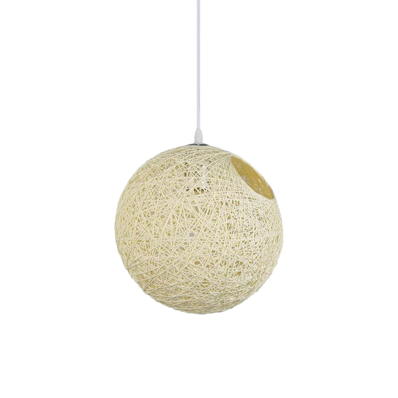Rattan Globe Suspension Light Contemporary Single-Bulb Blue/Pink/Red Ceiling Pendant Lamp with Cut-out Hole