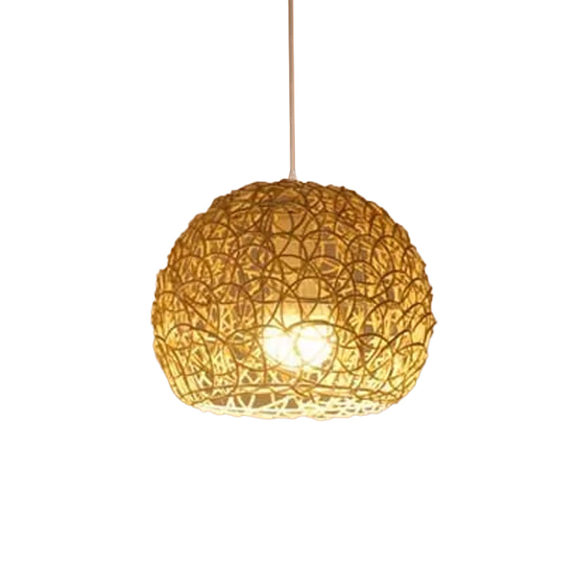 1-licht restaurant hanglamp Aziatisch beige slinger licht met ronde/ovaal/drum rotan schaduw
